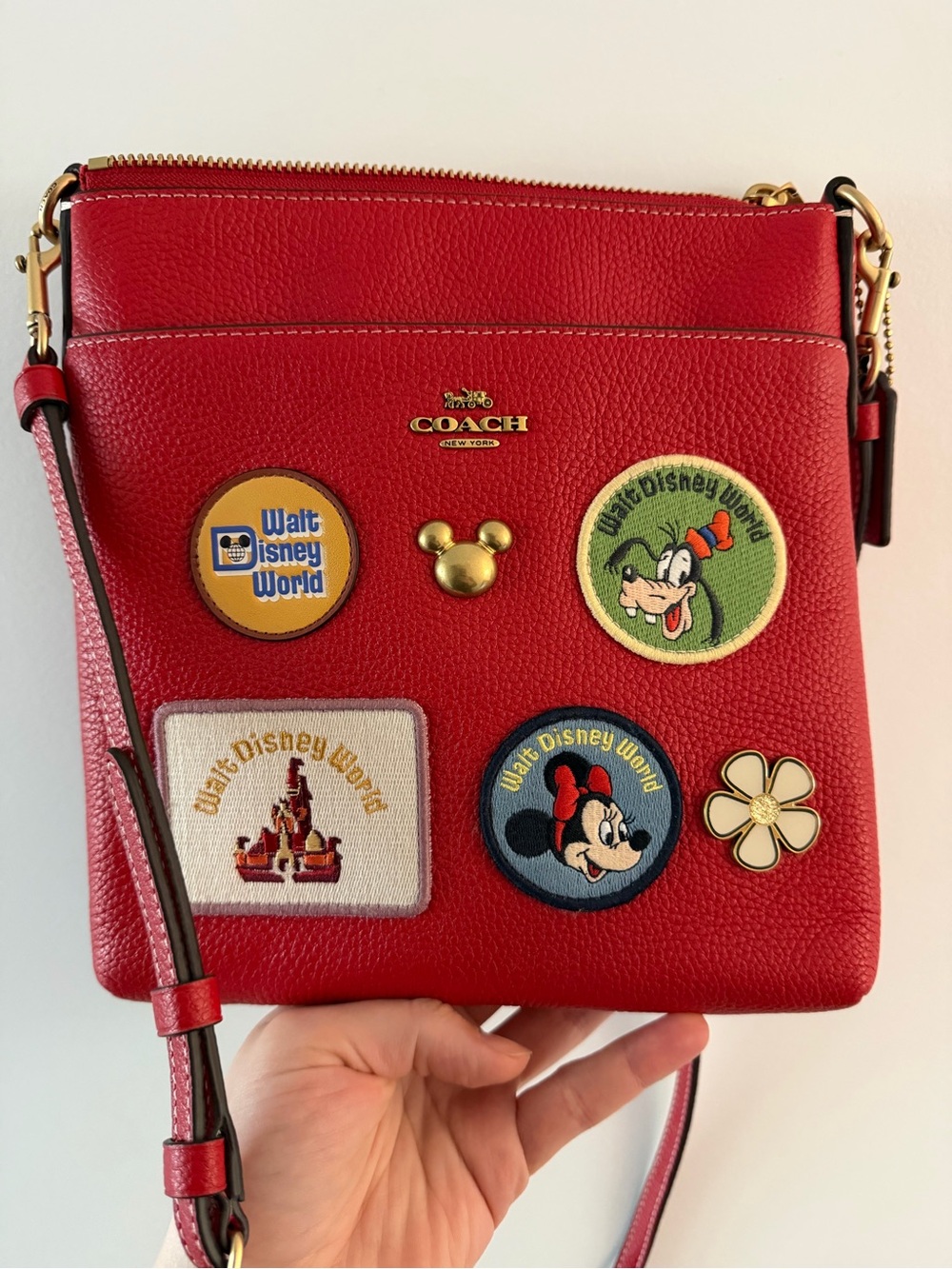 COACH Red Leather Disney Patch Crossbody Shoulder Bag